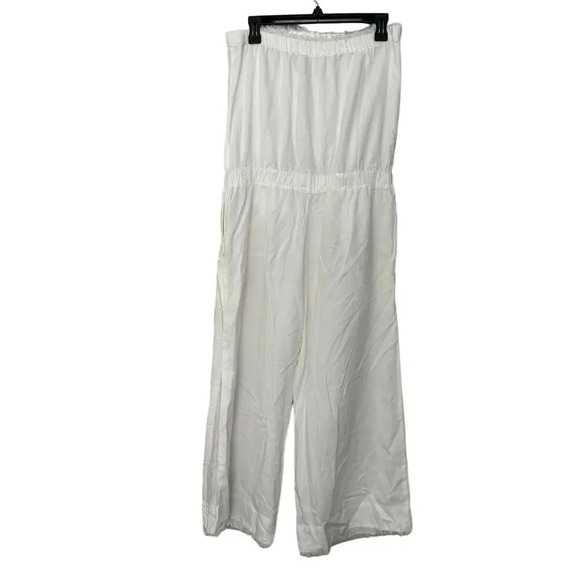Cloth & Stone Women's One Piece Jumpsuit M White 100% Tencel Wide Legs Pockets - Picture 3 of 9